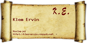 Klem Ervin névjegykártya